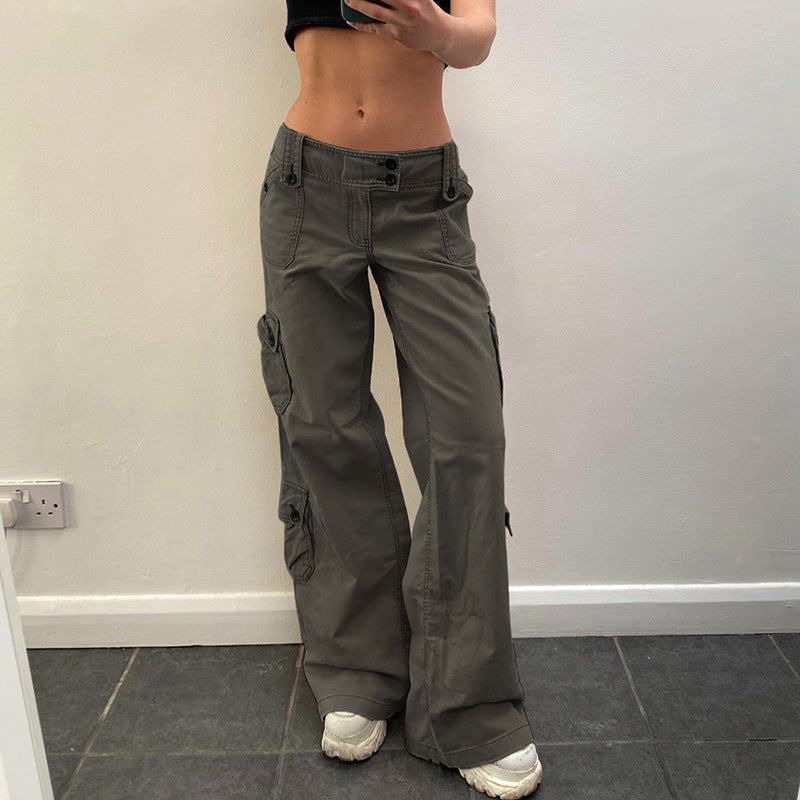 Buttoned Straight-Leg Cargo Jeans