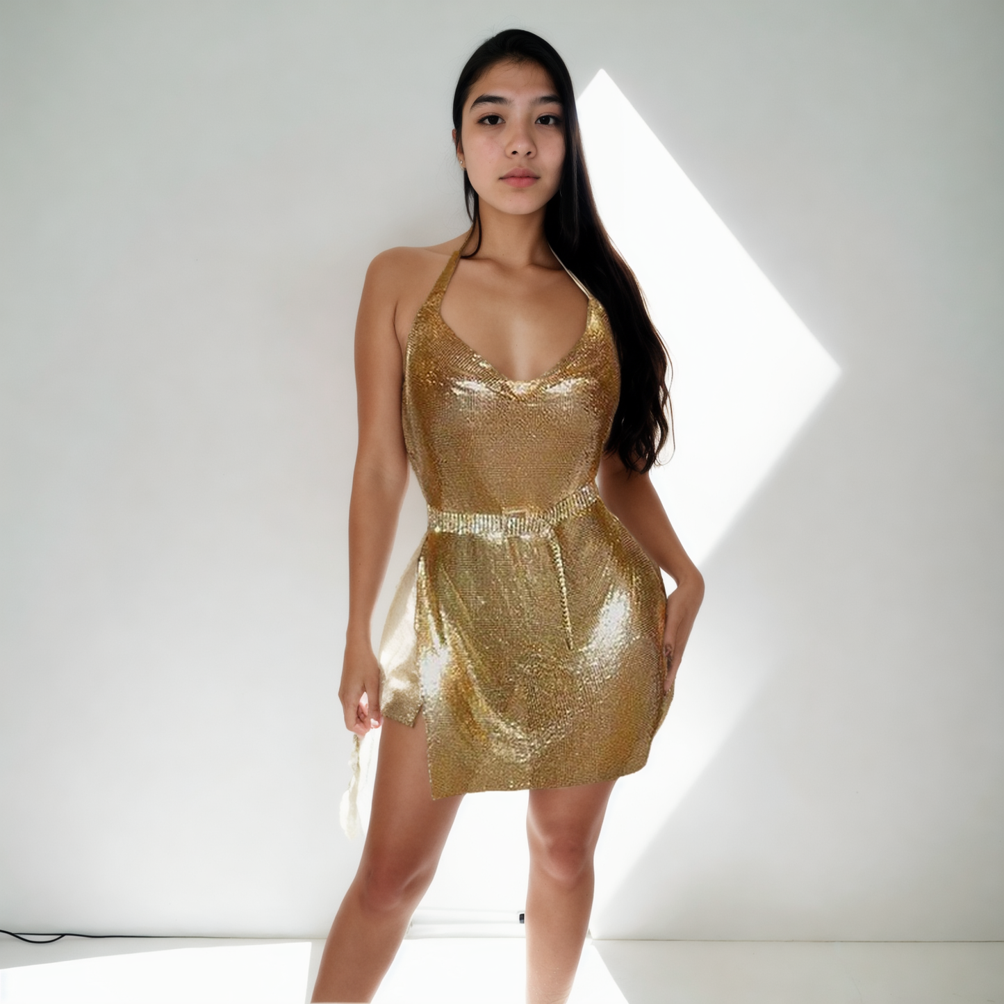 Sophistique Elegance: Backless Solid Color Slim Fit Slit Dress