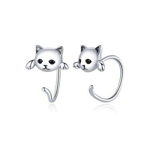 Black Nocturnal Gaze Cat Earrings (925 Sterling Silver)