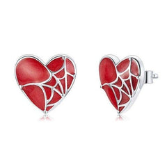 Red Web of Love Earrings (925 Sterling Silver)