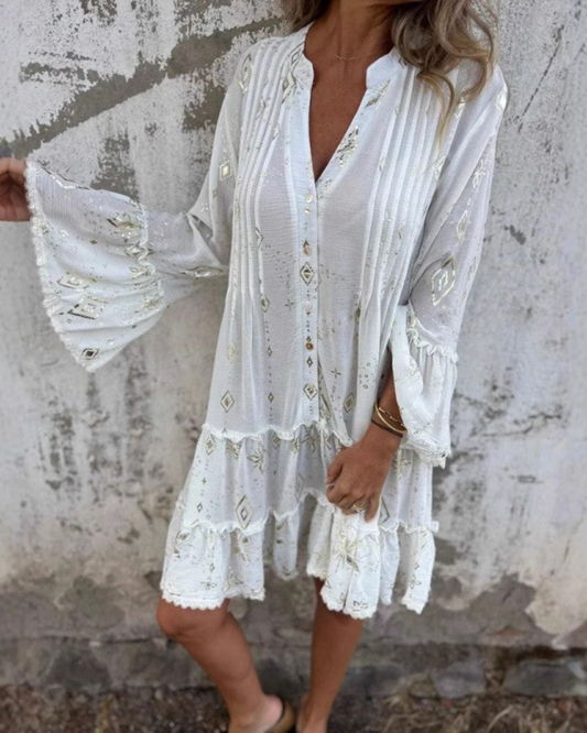 Gilded Lace Sleeve Hollow Bohemian Dress