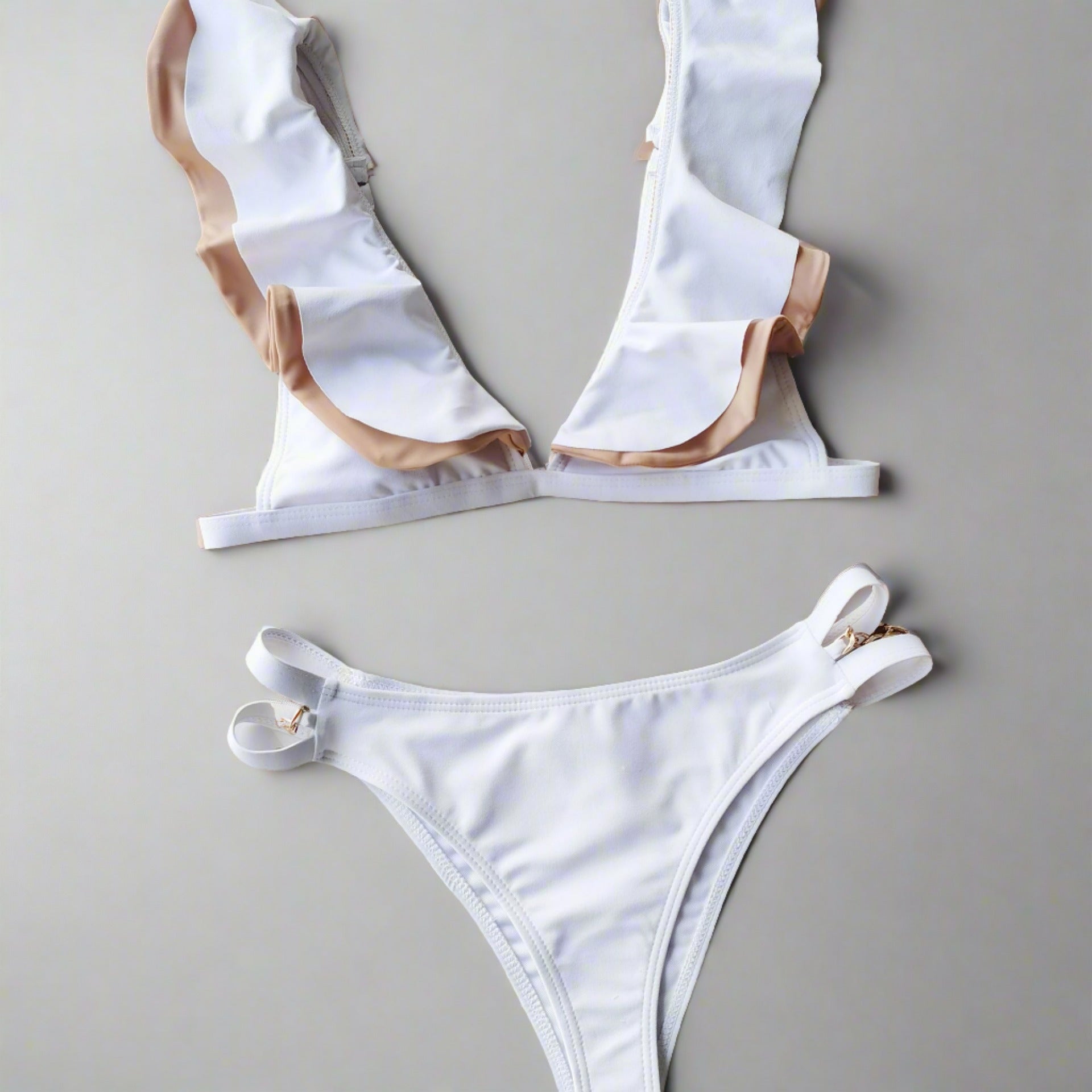 White Ruffle Charm Bikini Set