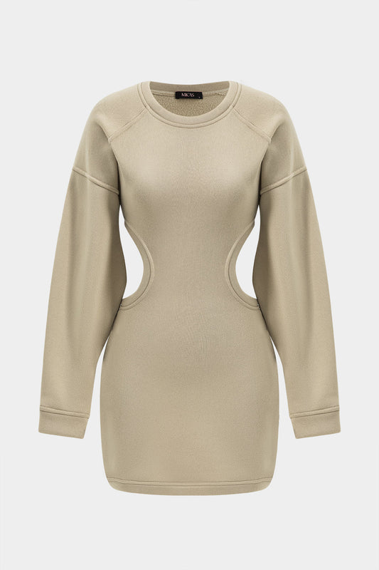 Cut Out Waist Lantern Sleeve Mini Dress