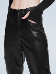 High Waisted Straight Leg Leather Pants