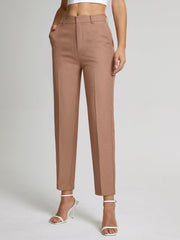 High Waisted Cropped Skinny Straight Leg Trousers