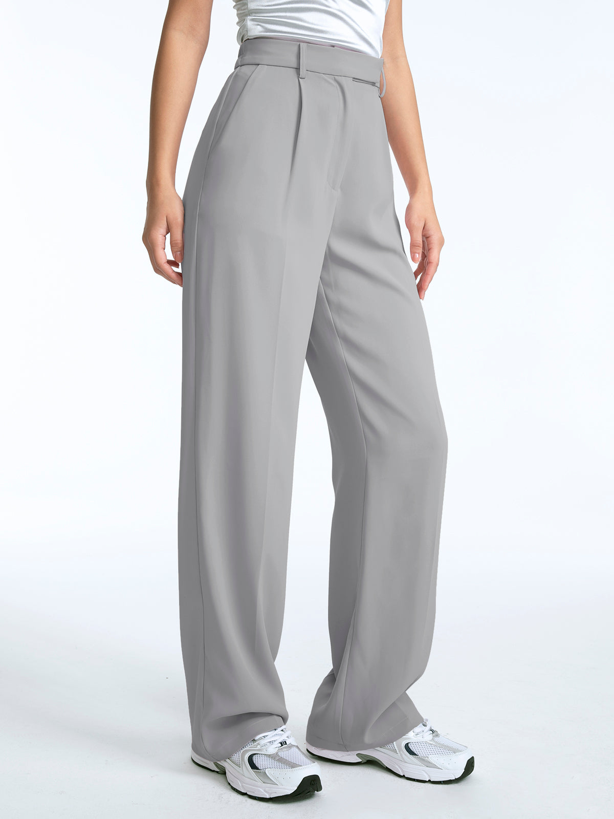 High Waisted Straight Leg Pleat Front Trousers