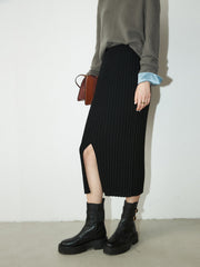 Ribbed Long Knitted Midi Skirt