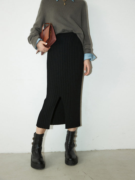 Ribbed Long Knitted Midi Skirt
