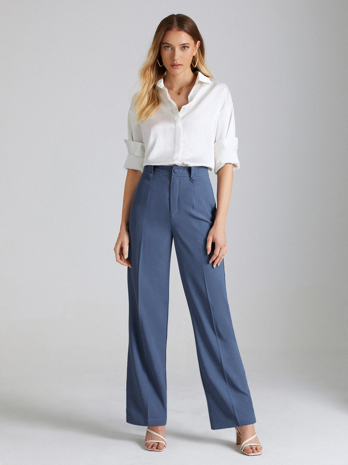 High Waisted Seam Detail Straight Leg Trousers