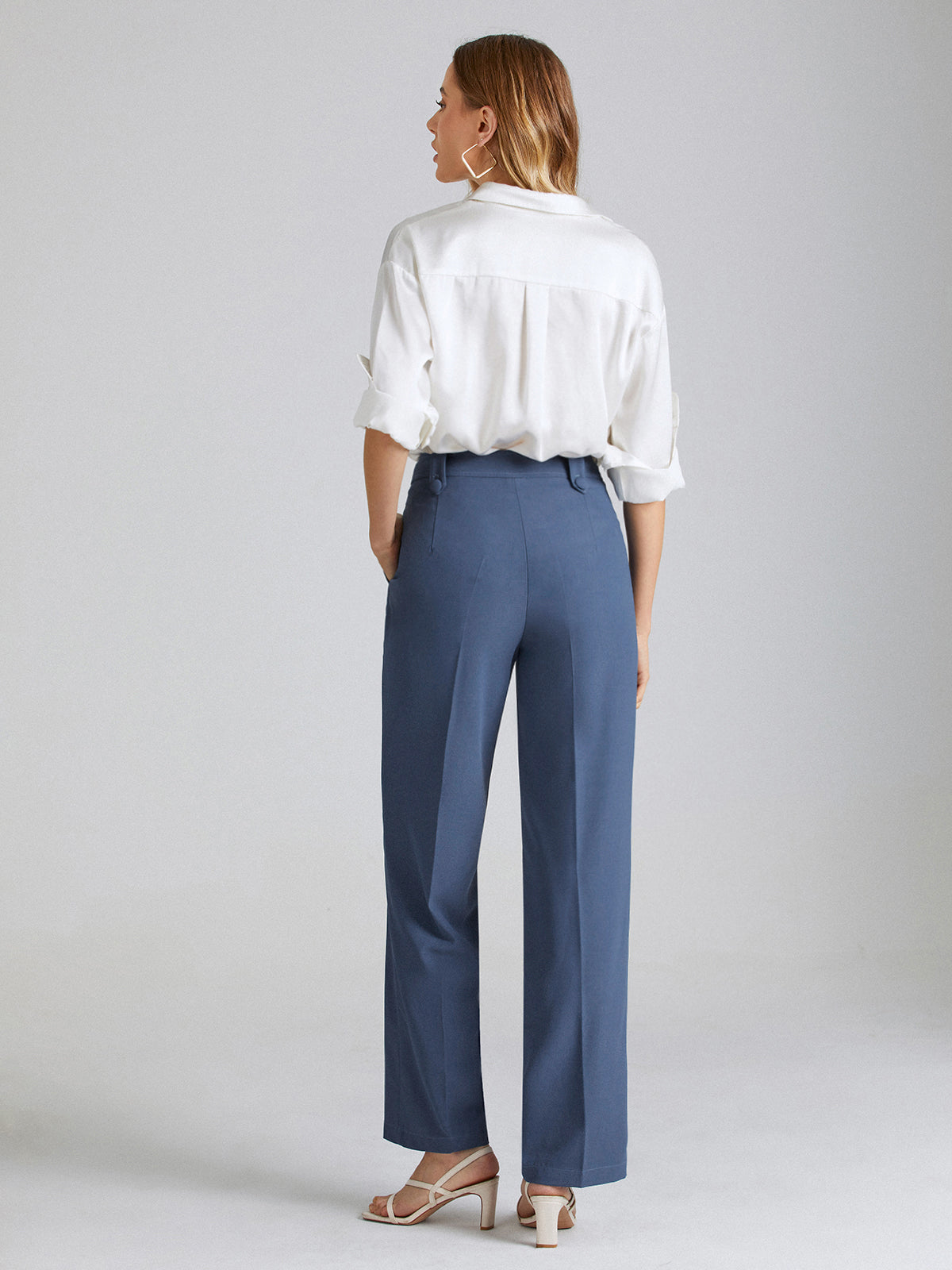 High Waisted Seam Detail Straight Leg Trousers