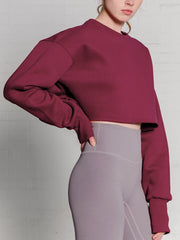 Fleece Lined Solid Cropped Sweatshirt