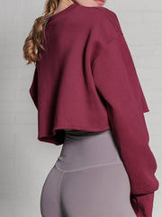 Fleece Lined Solid Cropped Sweatshirt