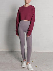 Fleece Lined Solid Cropped Sweatshirt