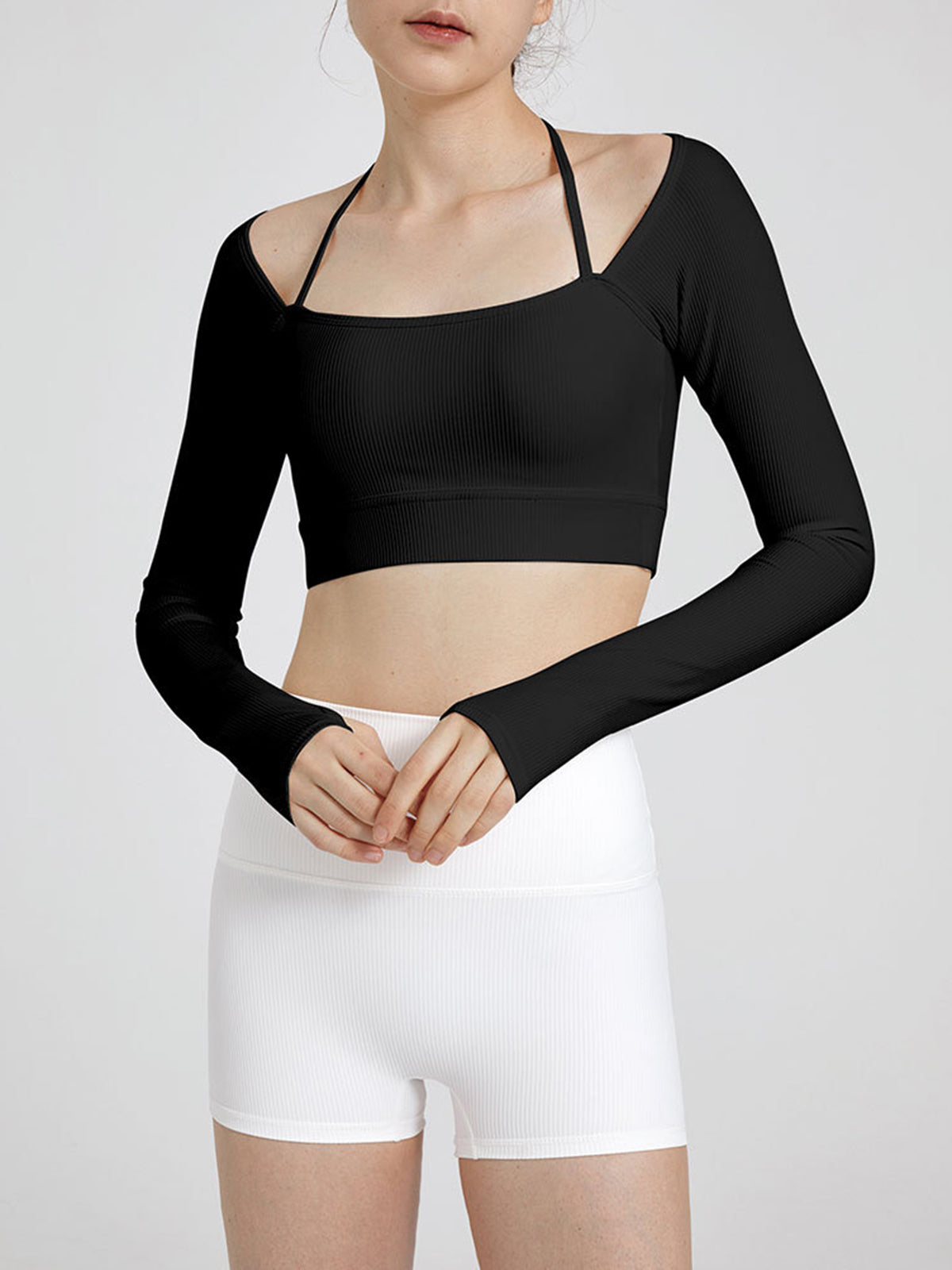 Halter Square Neck Cropped Ribbed Shirt