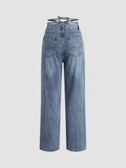 Cross Tie Waist Denim Straight Leg Jeans