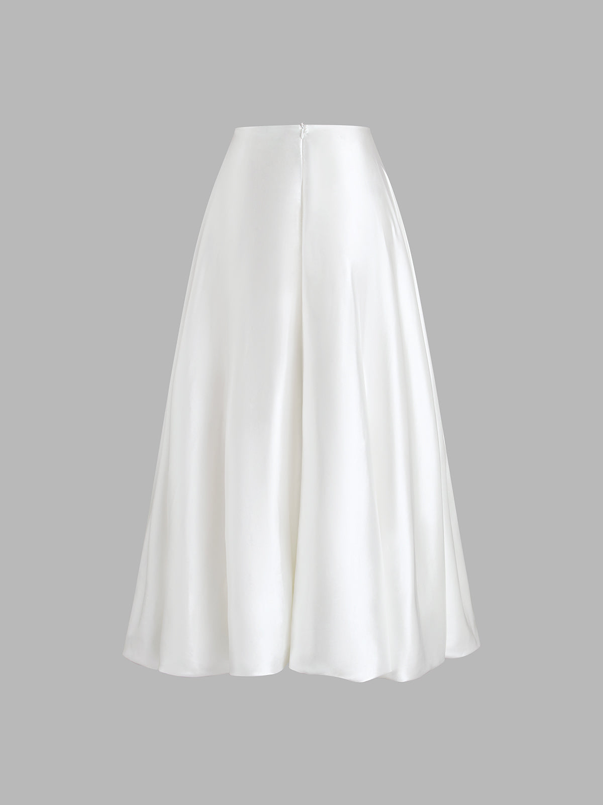 Zippered Satin A-Line Midi Skirt