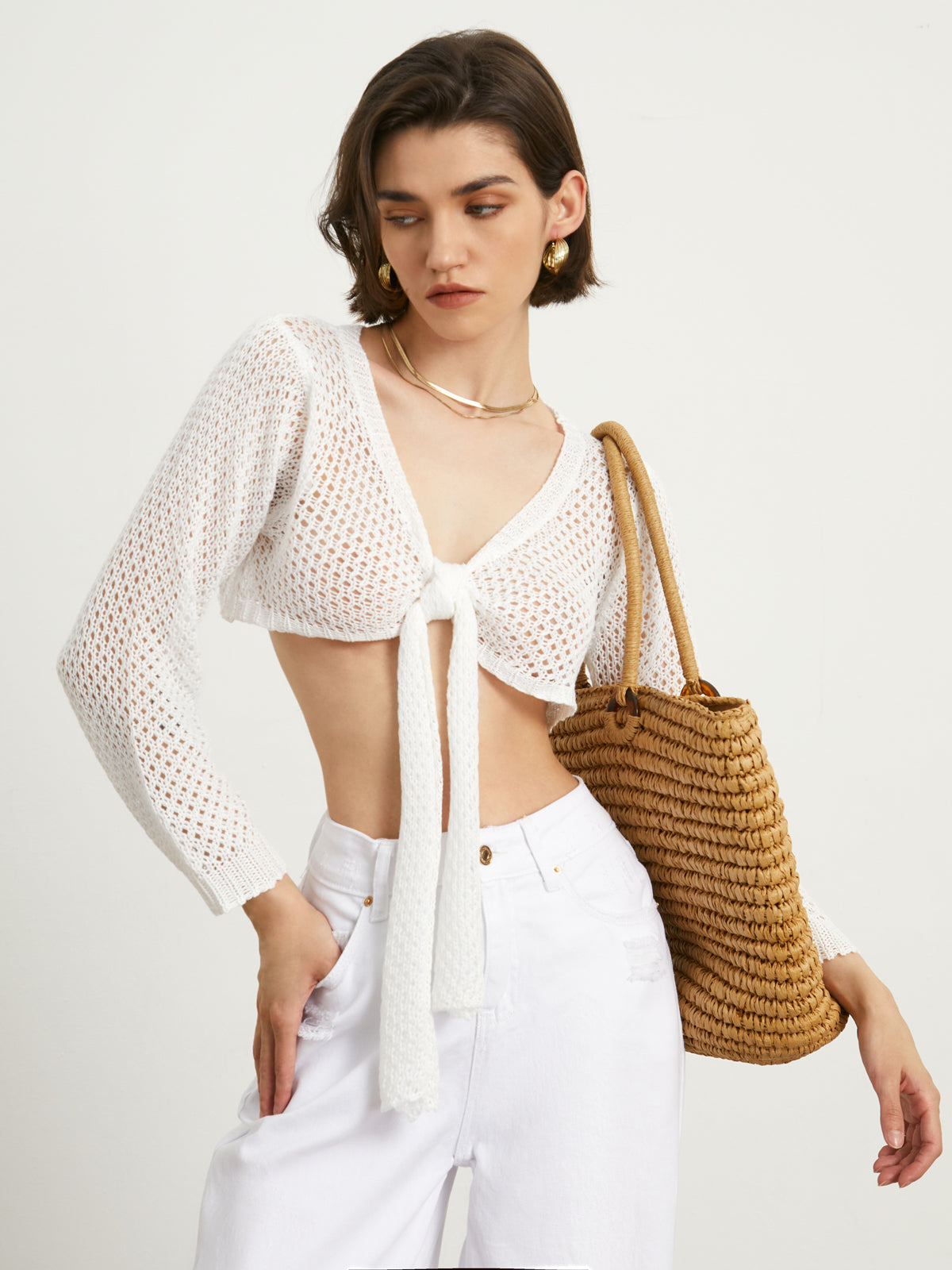 Tied Pointelle Cardigan