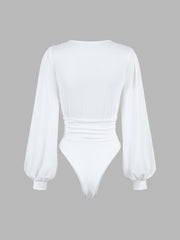 Lantern Sleeve Ruched Bodysuit