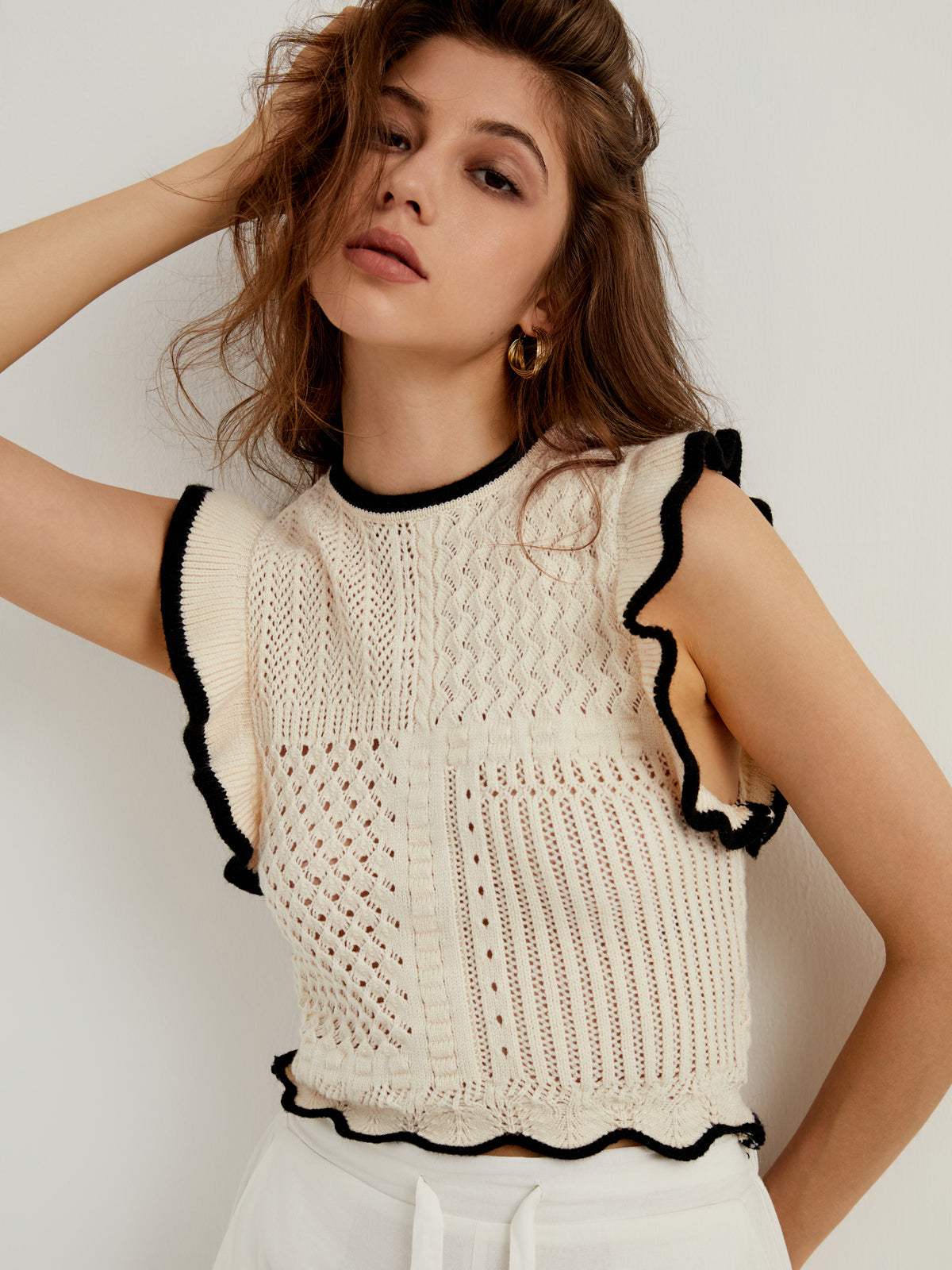 Maze Crochet Eyelet Flounce Tank Top