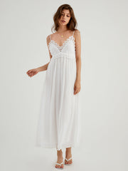 Aegean Guipure Lace Open Back Long Dress