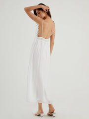 Aegean Guipure Lace Open Back Long Dress