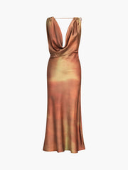 Aperol Spritz Cowl Neck Satin Midi Dress