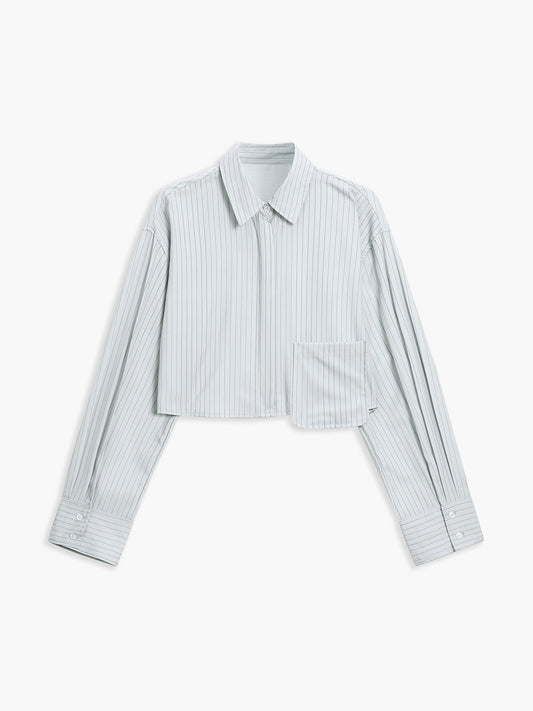 Asymmetric Pocket Pinstripe Crop Shirt