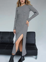 Know Your Worth Long Sleeve Stripe Midi Dress