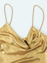 Golden Light Cowl Neck Metallic Short Dress