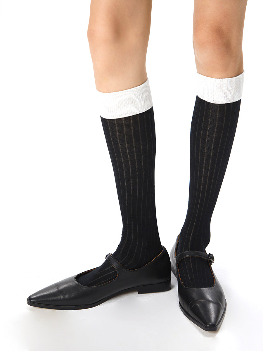 Contrast Trim Calf Socks