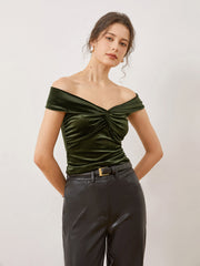 Solid Off-Shoulder Velvet Tank Top