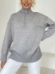 Leisure Open Collar Zippered Sweater