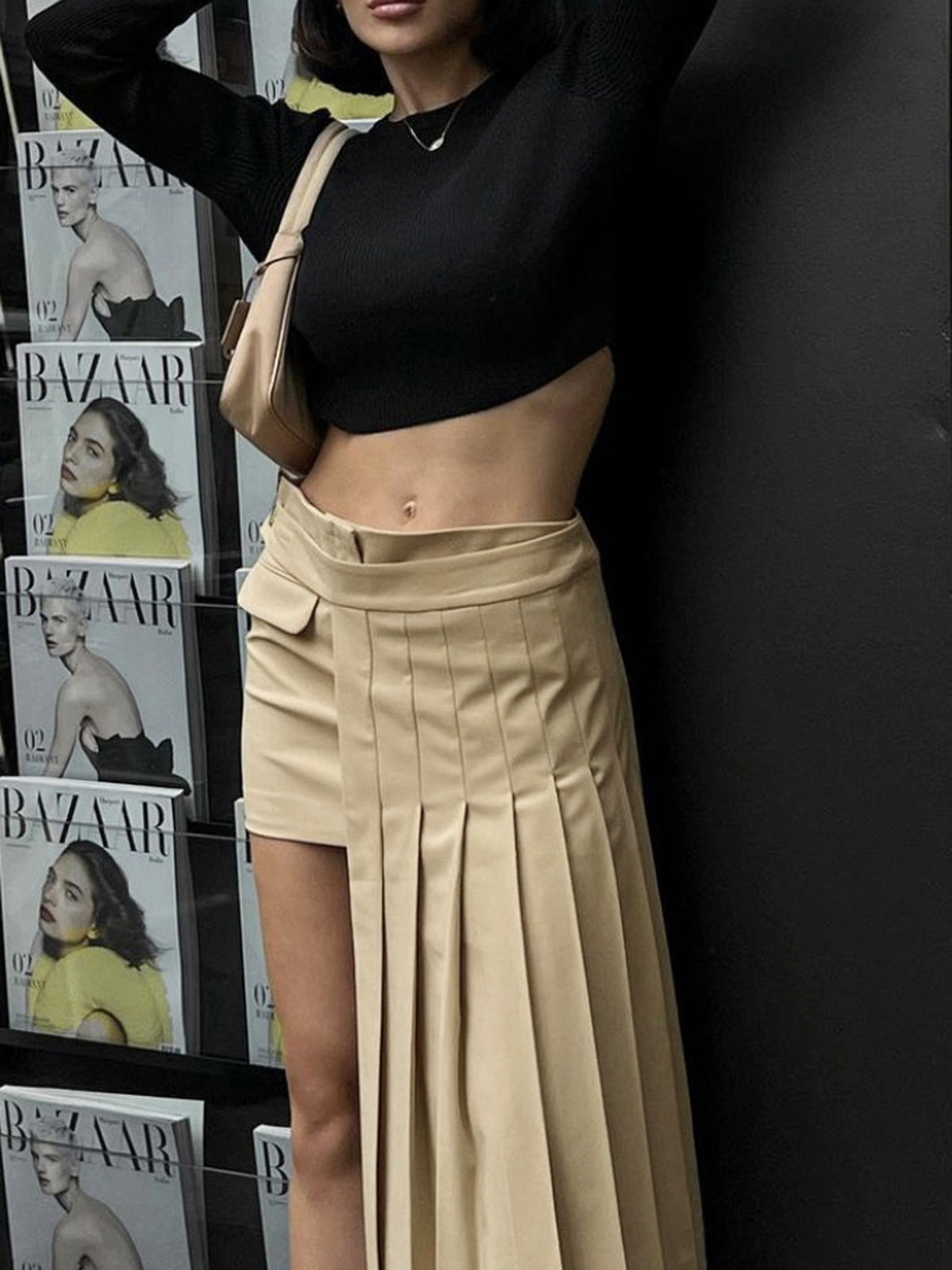 Asymmetric Layer Pleat Mini Skirt