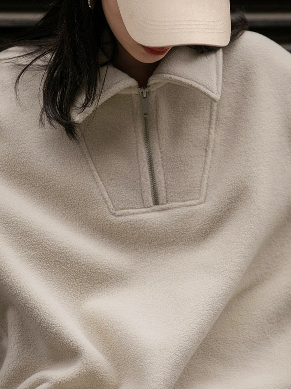 Open Collar Fleece Sweatshirt