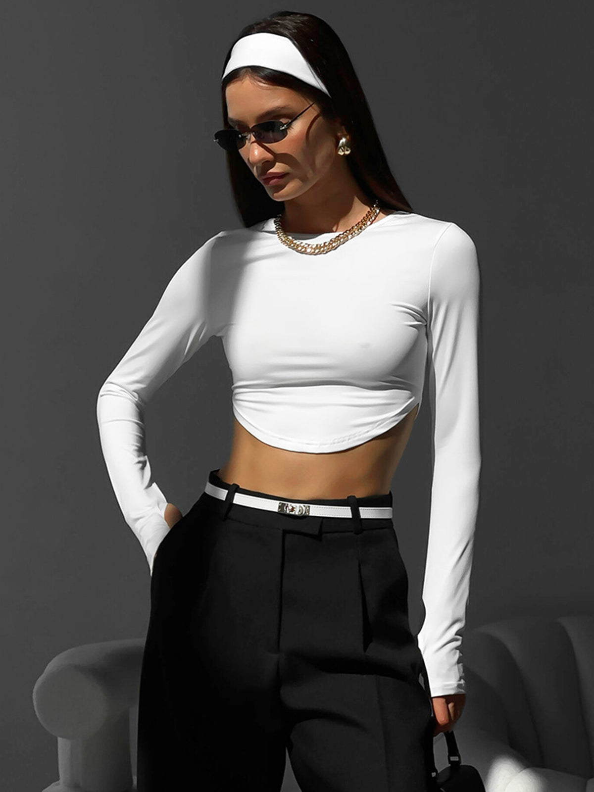 Minimalism Long Sleeve Crop Shirt