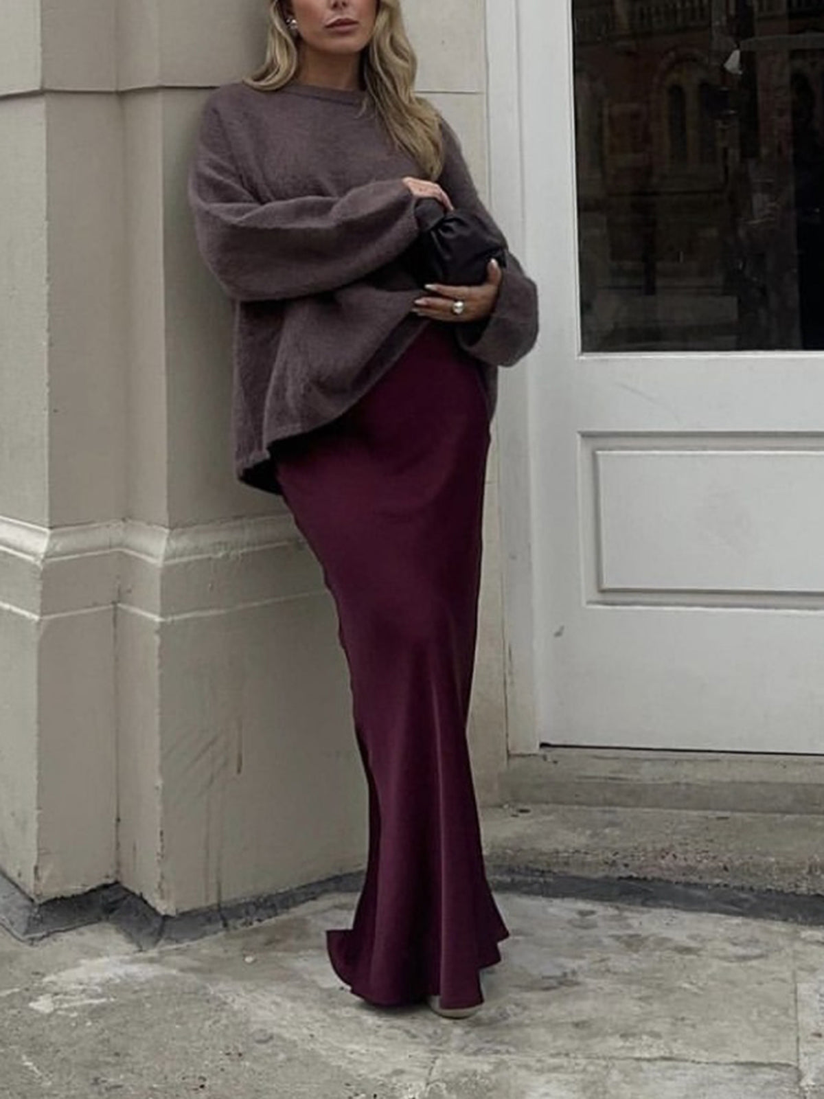 Elastic Waistband Satin Maxi Skirt