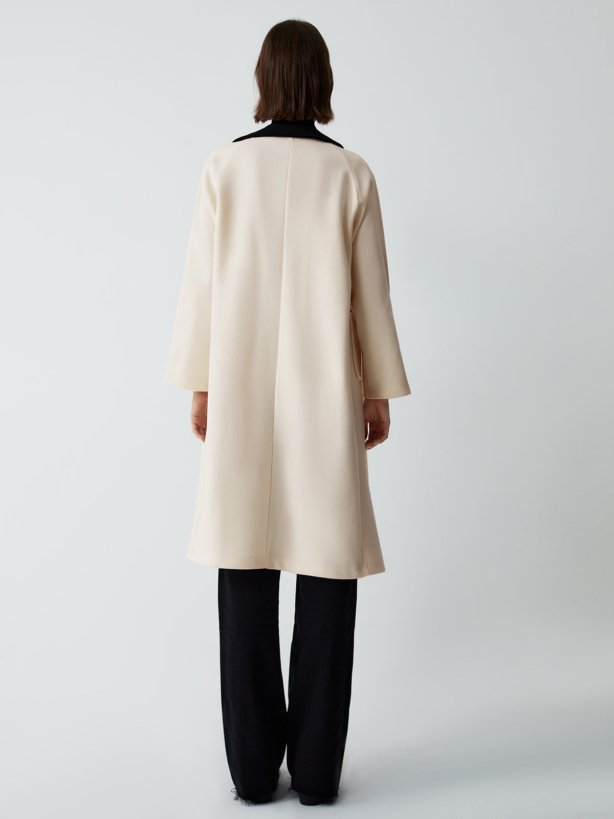 Contrast Collar Long Trench Coat