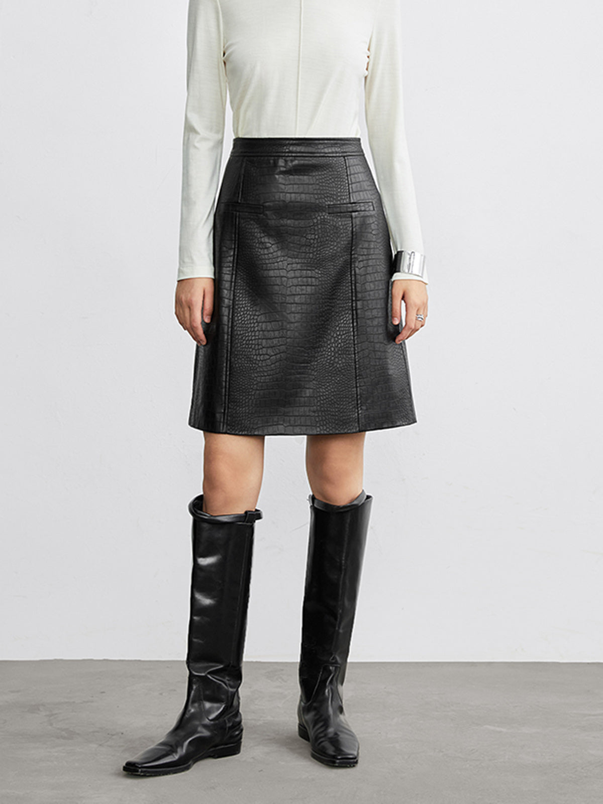 Textured Leather Mini Skirt