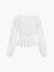 Lace Trim Tie Front Textured Blouse