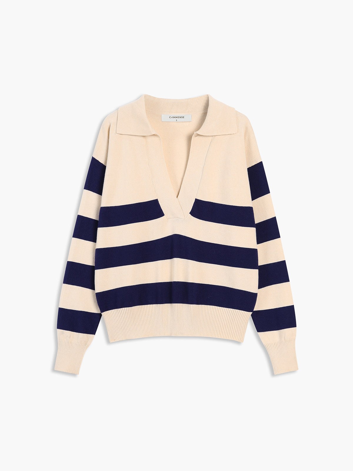 V-Neck Open Collar Stripe Sweater