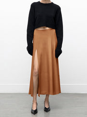 Terracotta Flowy Slit Midi Skirt