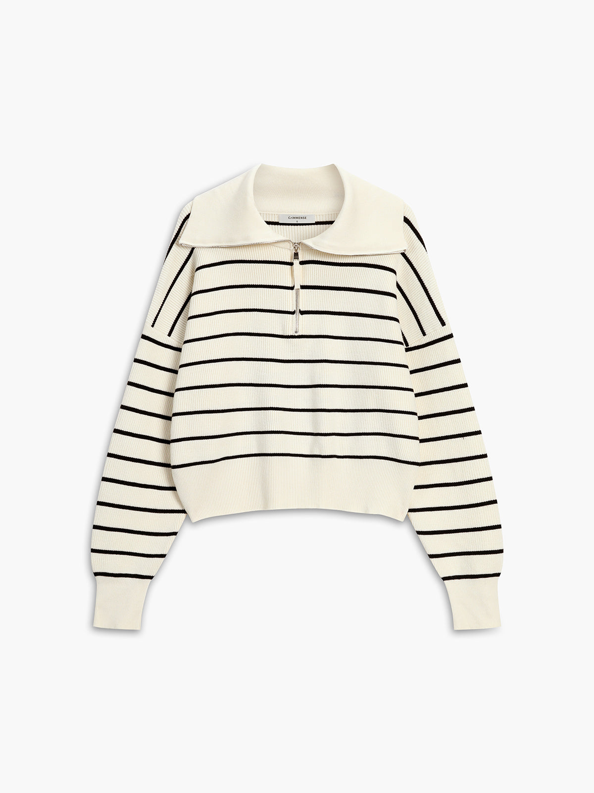 Half Zip Stripe Open Collar Sweater