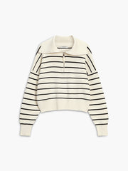 Half Zip Stripe Open Collar Sweater