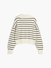 Half Zip Stripe Open Collar Sweater