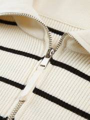 Half Zip Stripe Open Collar Sweater