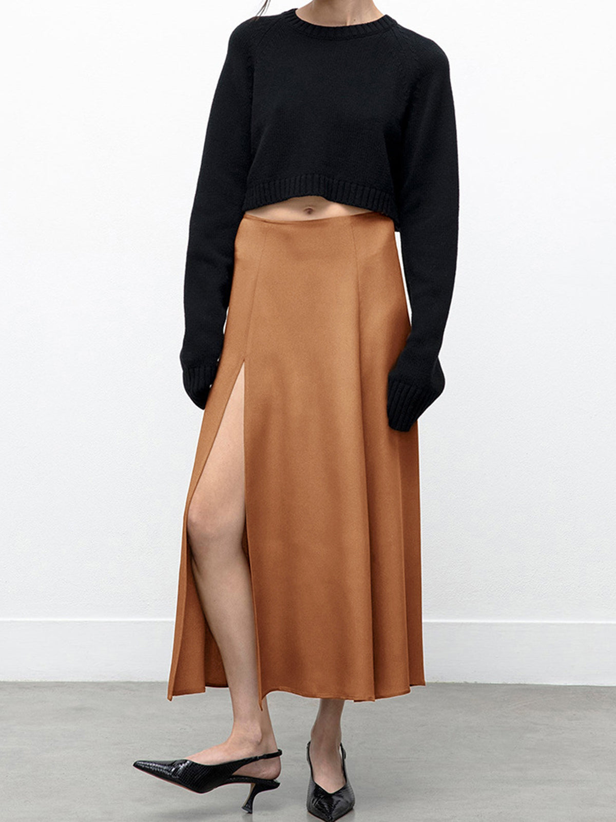 Terracotta Flowy Slit Midi Skirt