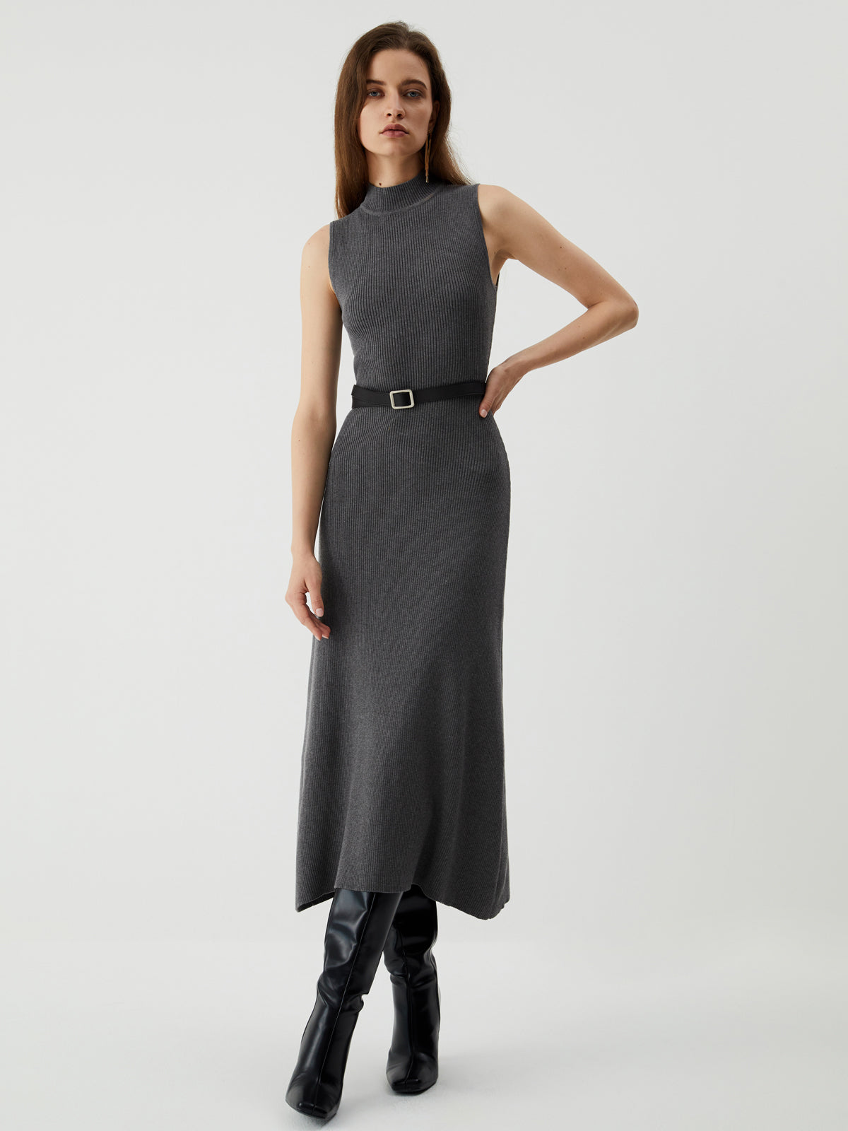 Leisure Mock Neck Long Sweater Dress