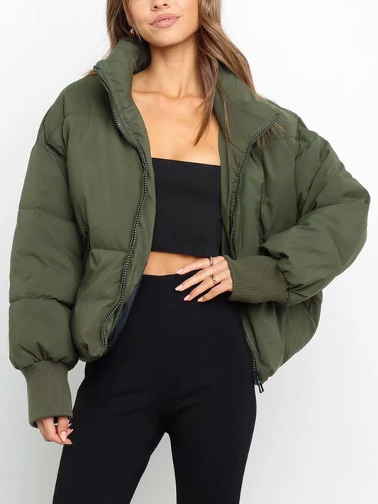 Quilted Puffer Stand Collar Crop Coat