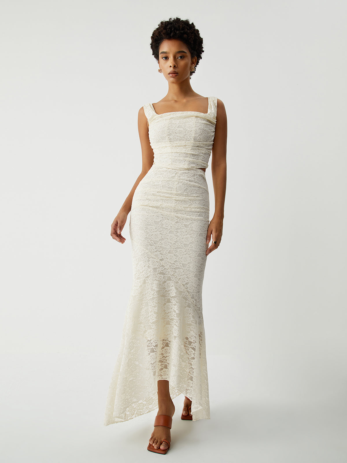 Cream Floral Lace Tie Back Crop Corset Top