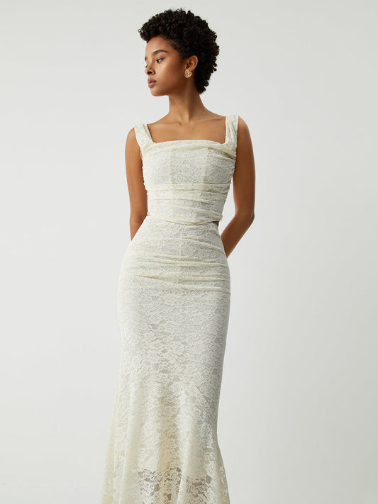 Cream Floral Lace Tie Back Crop Corset Top